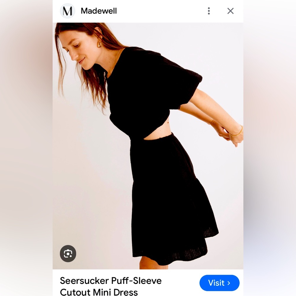 Madewell Seersucker Puff-Sleeve Cutout Mini Dress